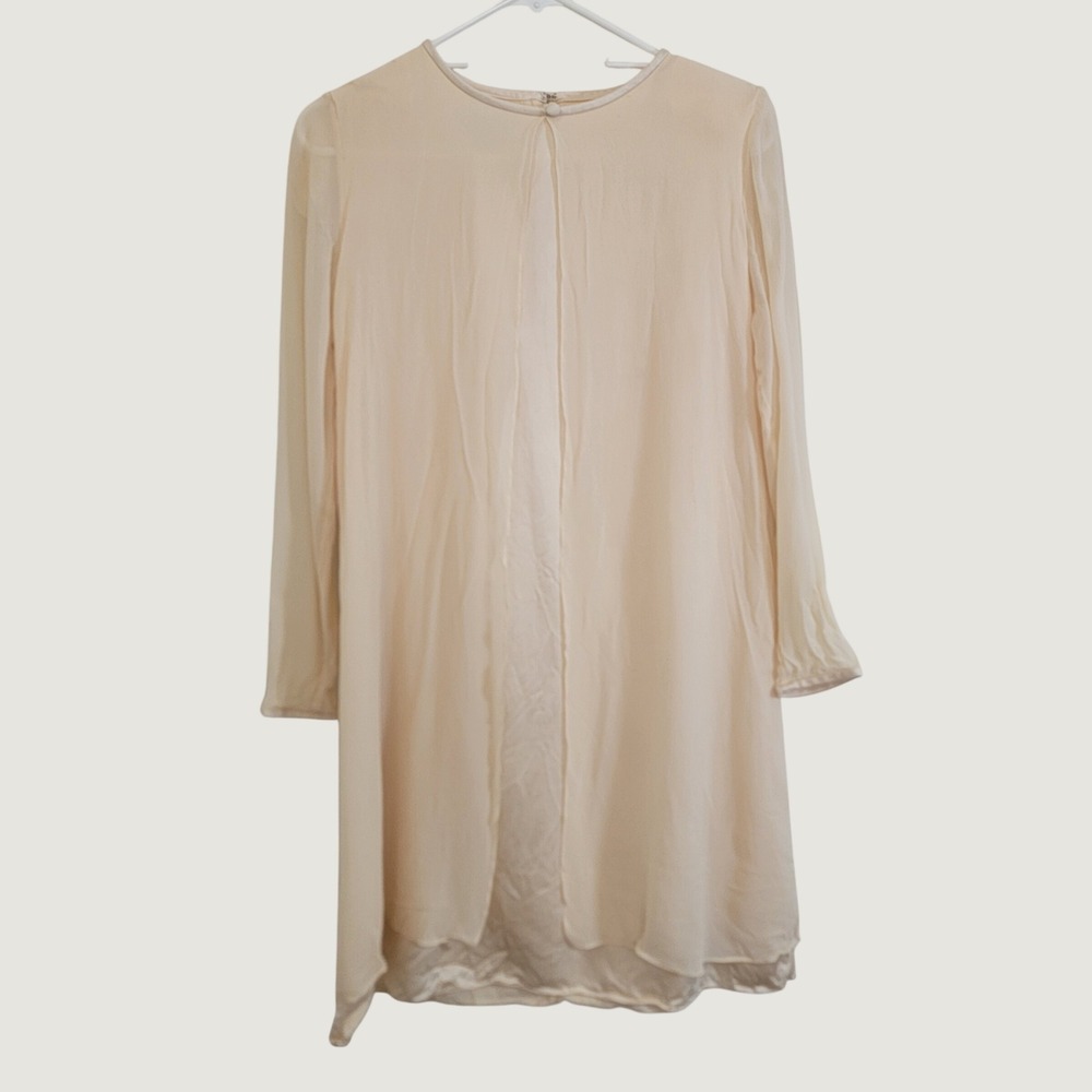 VTG Kay Unger Evening 100% Silk Cream Mini Dress Tunic Sz‎ 6 Long Sleeve Layered
